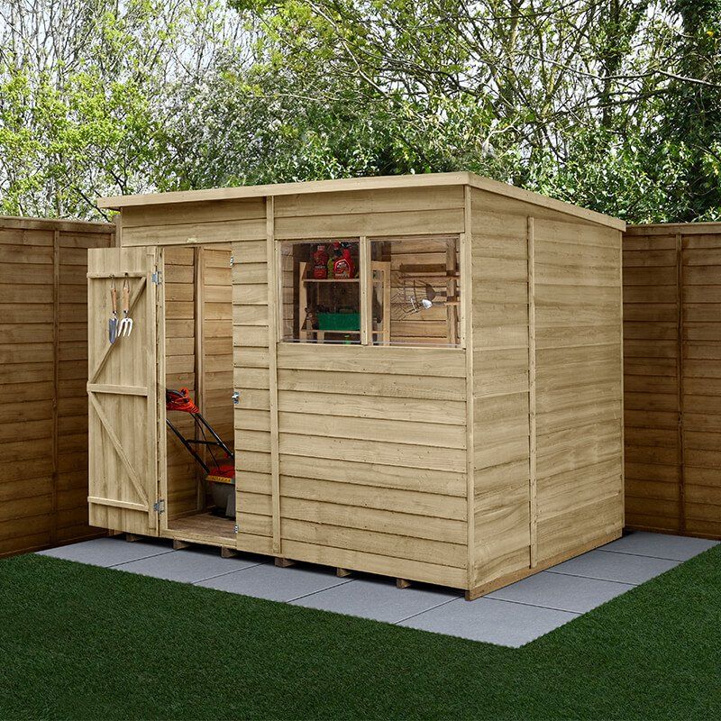 8' x 6' Forest 4Life 25yr Guarantee Overlap Pressure Treated Pent Wooden Shed (2.51m x 2.04m) - Image 1