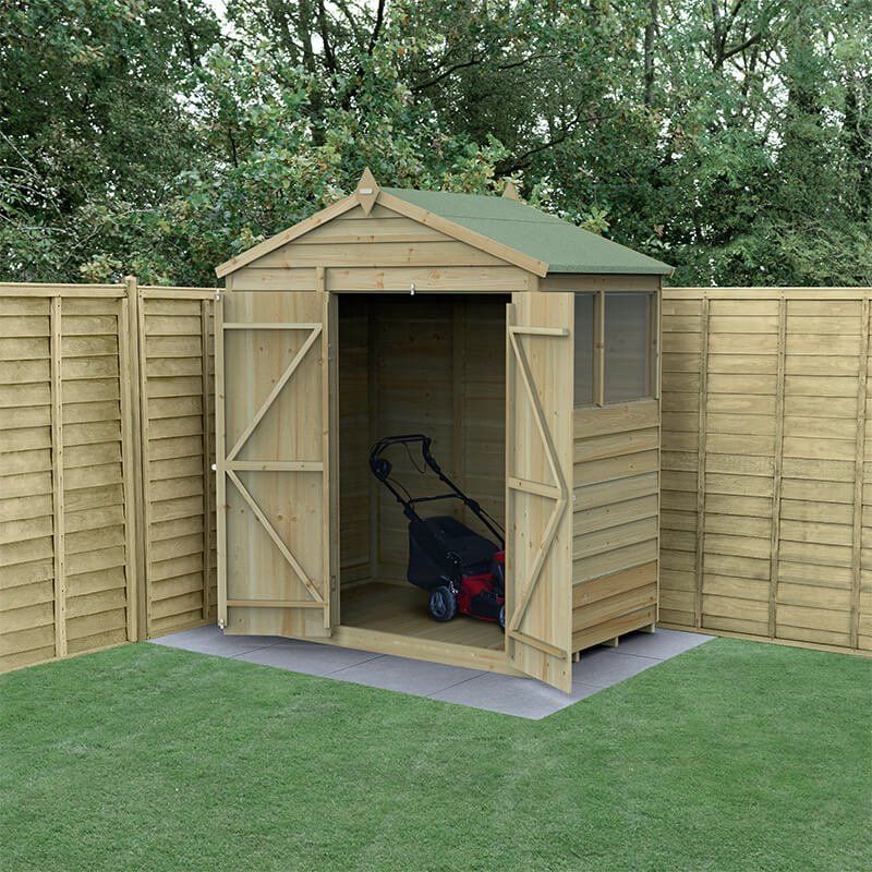 6' x 4' Forest 4Life 25yr Guarantee Overlap Pressure Treated Double Door Apex Wooden Shed (1.99m x 1.23m) - Image 1