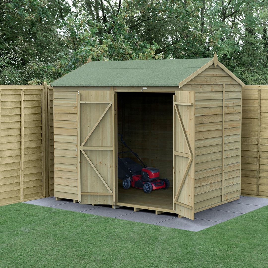 8' x 6' Forest 4Life 25yr Guarantee Overlap Pressure Treated Windowless Double Door Reverse Apex Wooden Shed (2.42m x 1.99m) - Image 1