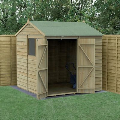 7' x 7' Forest 4Life 25yr Guarantee Overlap Pressure Treated Double Door Reverse Apex Wooden Shed (2.28m x 2.12m)
