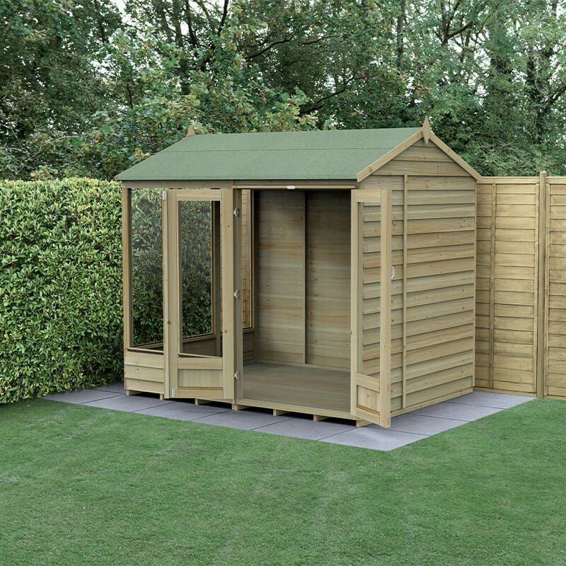 8' x 6' Forest 4Life 25yr Guarantee Double Door Reverse Apex Summer House (2.42m x 1.99m) - Image 1