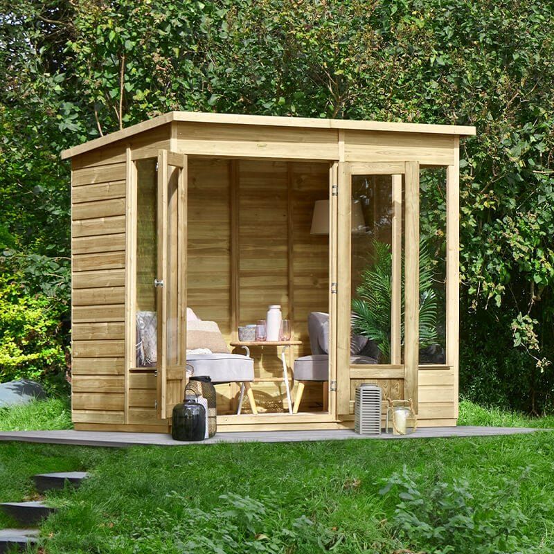8' x 6' Forest Beckwood 25yr Guarantee Double Door Pent Summer House (2.52m x 2.05m) - Image 1