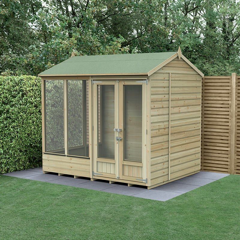8' x 6' Forest Beckwood 25yr Guarantee Double Door Reverse Apex Summer House (2.42m x 1.99m) - Image 1