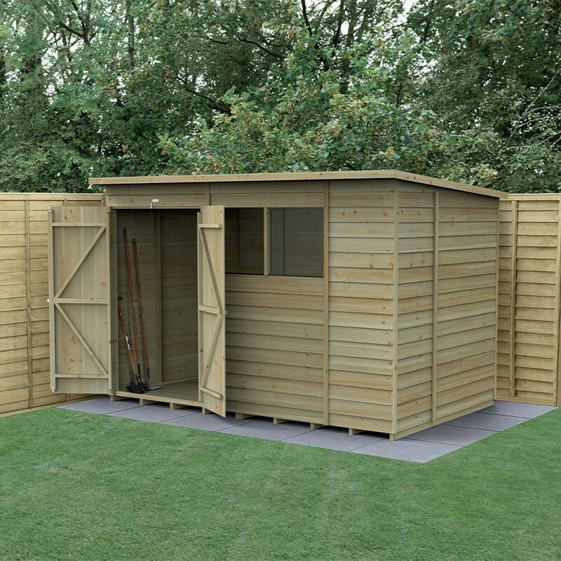 10' x 6' Forest 4Life 25yr Guarantee Overlap Pressure Treated Double Door Pent Wooden Shed (3.11m x 2.04m) - Image 1