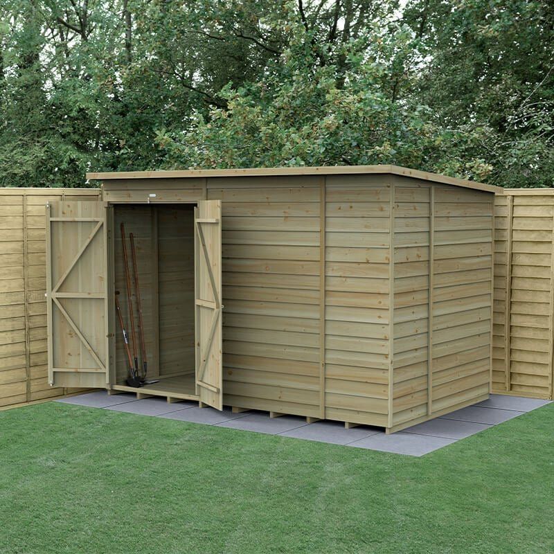 10' x 6' Forest 4Life 25yr Guarantee Overlap Pressure Treated Windowless Double Door Pent Wooden Shed (3.11m x 2.04m) - Image 1