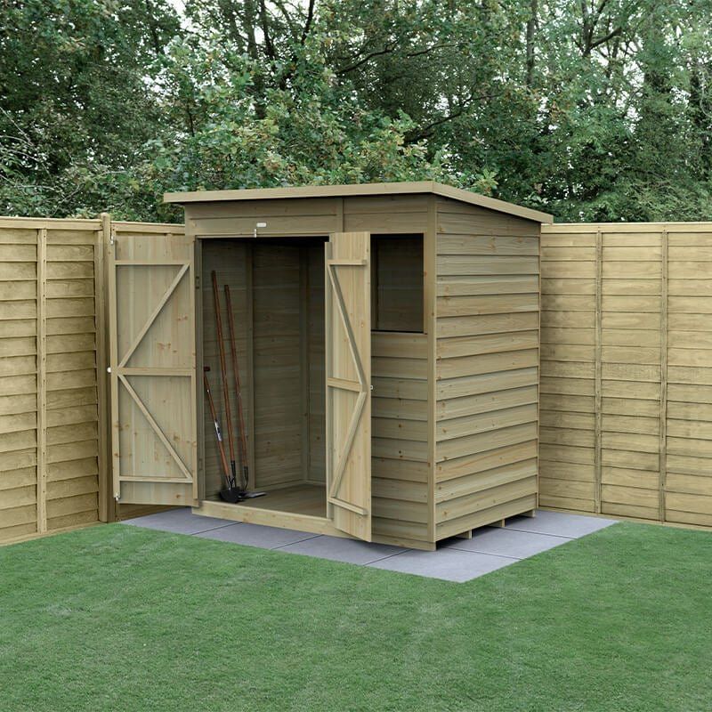 6' x 4' Forest 4Life 25yr Guarantee Overlap Pressure Treated Double Door Pent Wooden Shed (1.98m x 1.39m) - Image 1