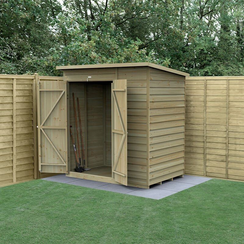 6' x 4' Forest 4Life 25yr Guarantee Overlap Pressure Treated Windowless Double Door Pent Wooden Shed (1.98m x 1.39m) - Image 1