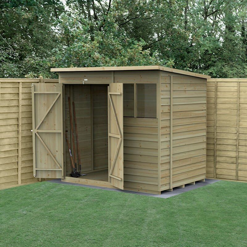7' x 5' Forest 4Life 25yr Guarantee Overlap Pressure Treated Double Door Pent Wooden Shed (2.26m x 1.69m) - Image 1