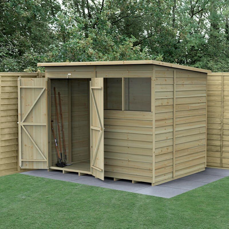 8' x 6' Forest 4Life 25yr Guarantee Overlap Pressure Treated Double Door Pent Wooden Shed (2.51m x 2.04m) - Image 1
