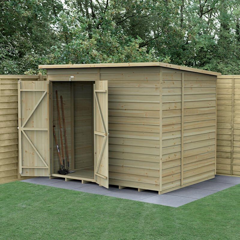 8' x 6' Forest 4Life 25yr Guarantee Overlap Pressure Treated Windowless Double Door Pent Wooden Shed (2.51m x 2.04m) - Image 1