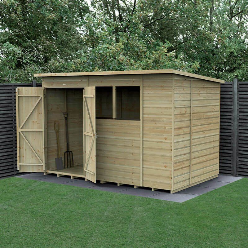 10' x 6' Forest Beckwood 25yr Guarantee Shiplap Pressure Treated Double Door Pent Wooden Shed (3.11m x 2.05m) - Image 1