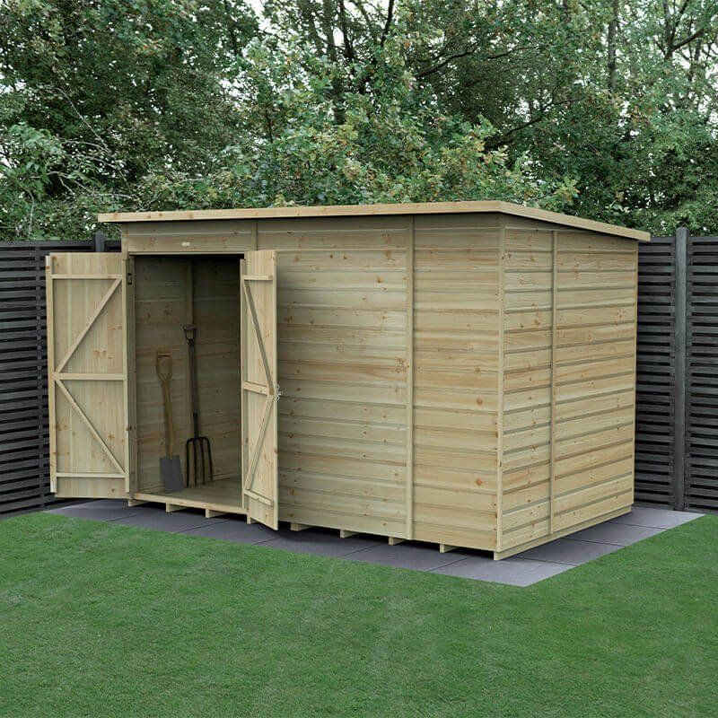 10' x 6' Forest Beckwood 25yr Guarantee Shiplap Pressure Treated Windowless Double Door Pent Wooden Shed (3.11m x 2.05m) - Image 1