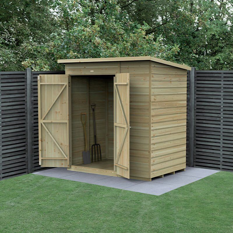 6' x 4' Forest Beckwood 25yr Guarantee Shiplap Pressure Treated Windowless Double Door Pent Wooden Shed (1.98m x 1.4m) - Image 1