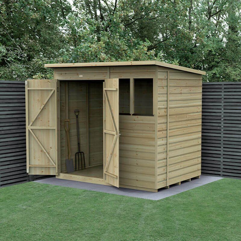 7' x 5' Forest Beckwood 25yr Guarantee Shiplap Pressure Treated Double Door Pent Wooden Shed (2.26m x 1.7m) - Image 1