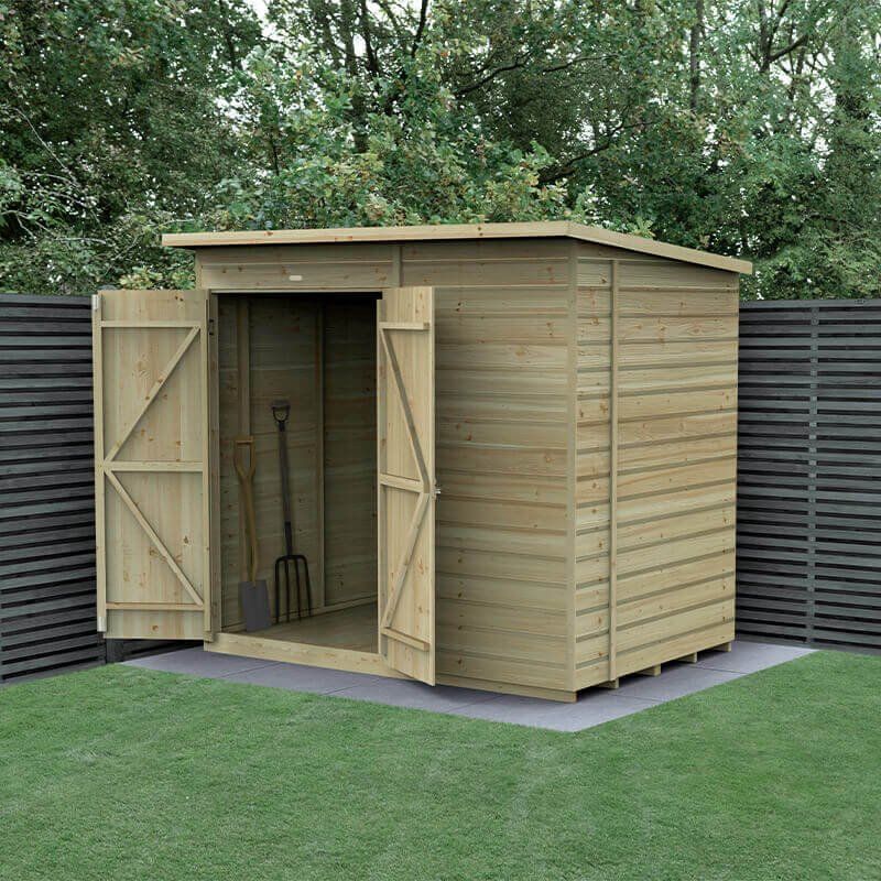 7' x 5' Forest Beckwood 25yr Guarantee Shiplap Pressure Treated Windowless Double Door Pent Wooden Shed (2.26m x 1.7m) - Image 1