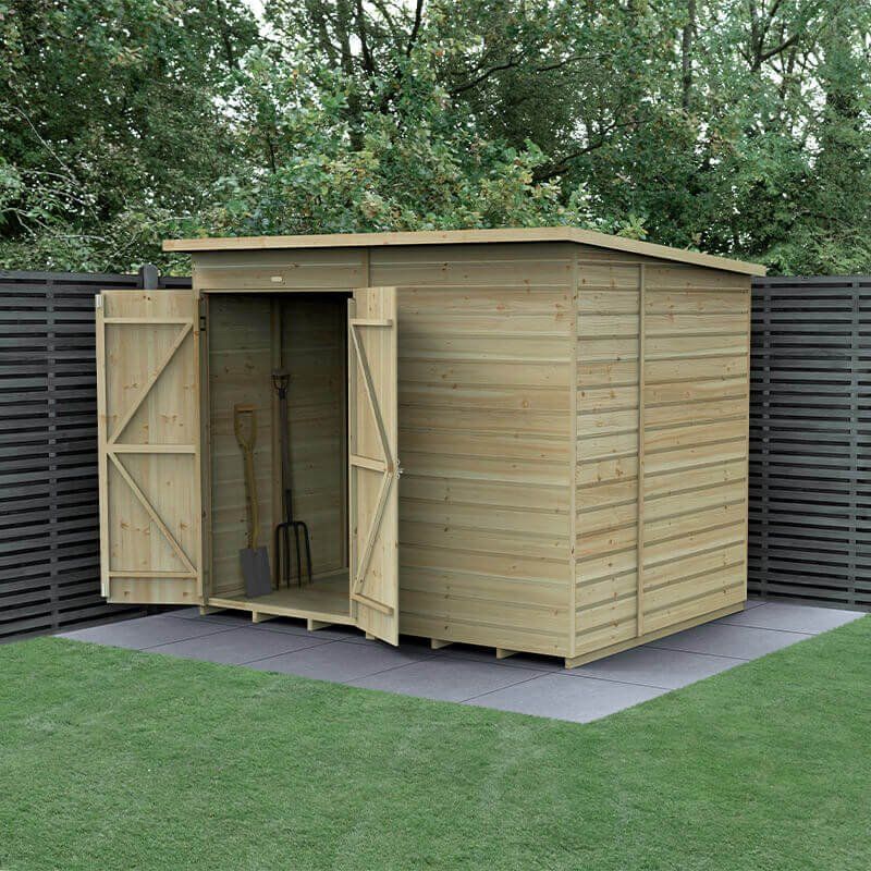 8' x 6' Forest Beckwood 25yr Guarantee Shiplap Pressure Treated Windowless Double Door Pent Wooden Shed (2.52m x 2.05m) - Image 1