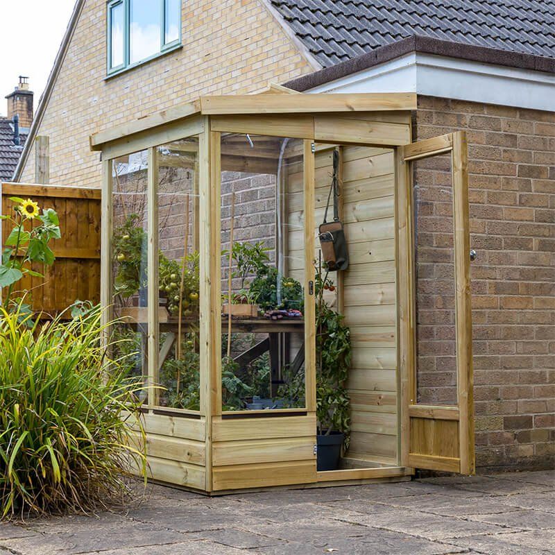 4' x 4' Forest Wallscape Lean To Greenhouse with Solid Back (1.28m x 1.34m) - Image 1