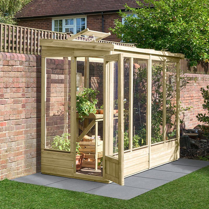 4' x 8' Forest Wallscape Lean To Greenhouse with Glazed Back (1.28m x 2.52m) - Image 1