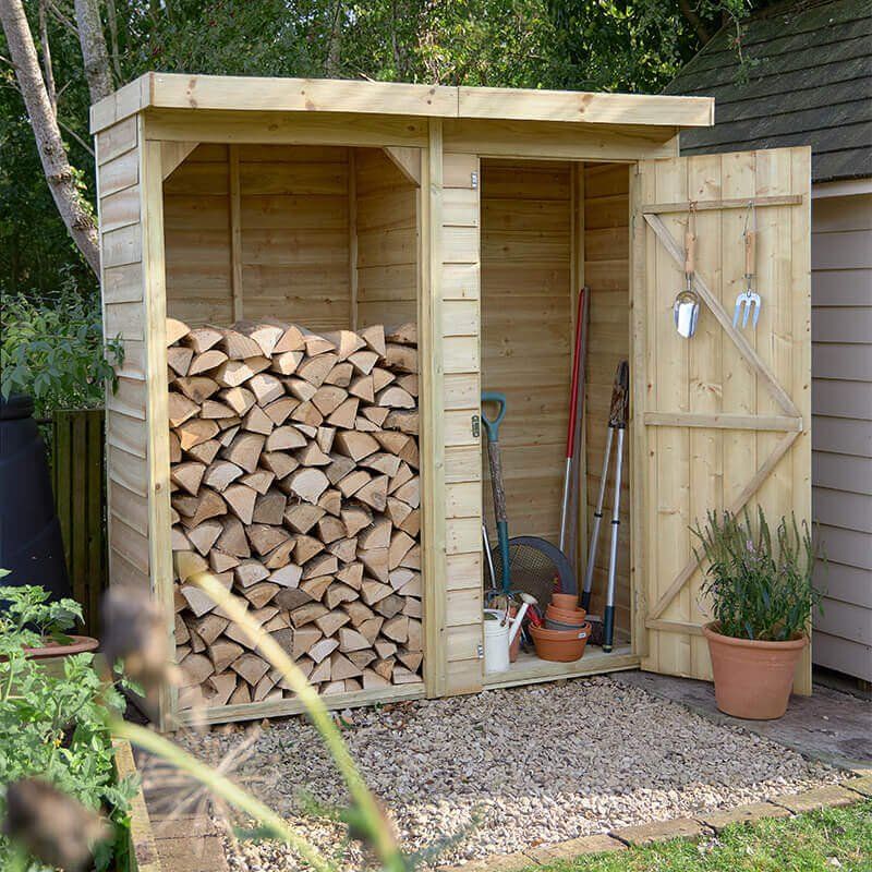 6' x 2'10 Forest Pent Medium Overlap Logstore with Tool Storage (1.82m x 0.9m) - Image 1