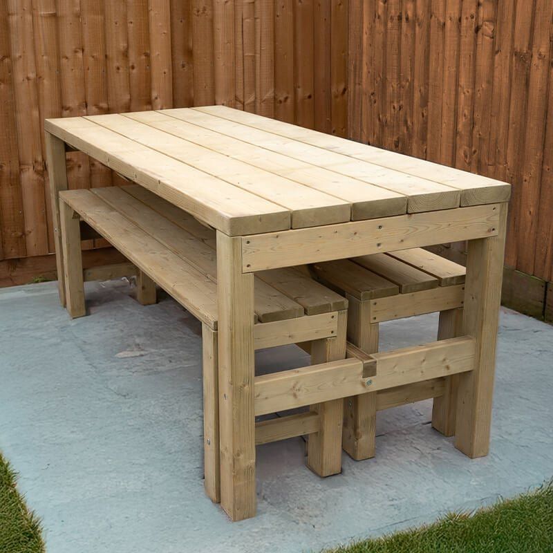 Forest Wooden Garden Dining Table and Benches Set 5'11 x 2'6 (1.8m x 0.76m) - Image 1