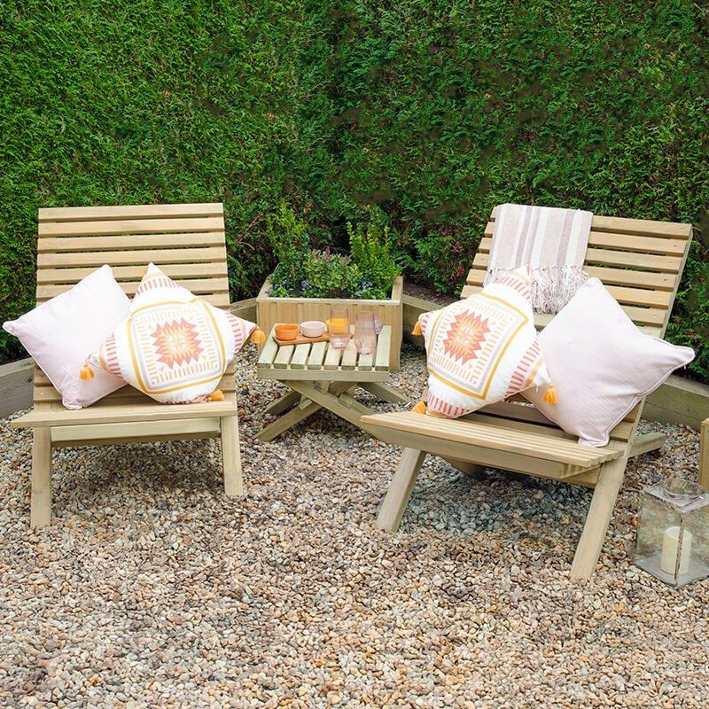 Forest Slatted Wooden Garden Table and Chairs Set 2'3 x 3'11 (0.68m x 1.19m) - Image 1