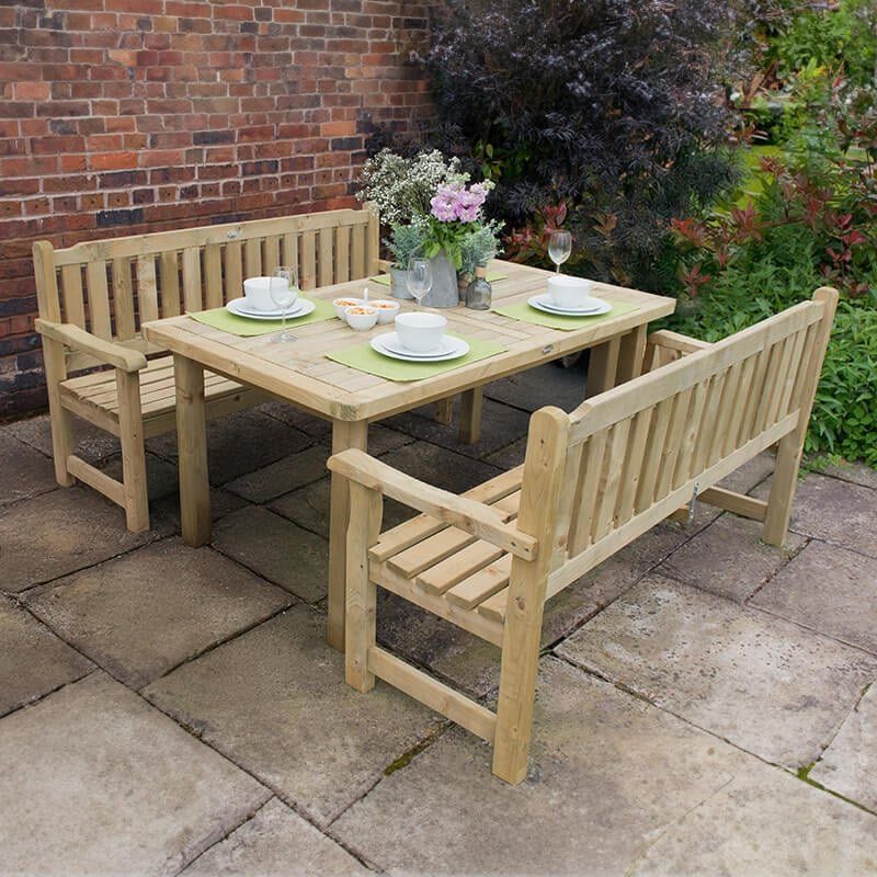 Forest Rosedene Wooden Garden Table and Benches Set 5'5 x 6'2 (1.65m x 1.87m) - Image 1