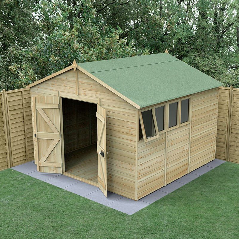 10' x 10' Forest Timberdale 25yr Guarantee Tongue & Groove Pressure Treated Double Door Apex Shed (3.21m x 3.05m) - Image 1