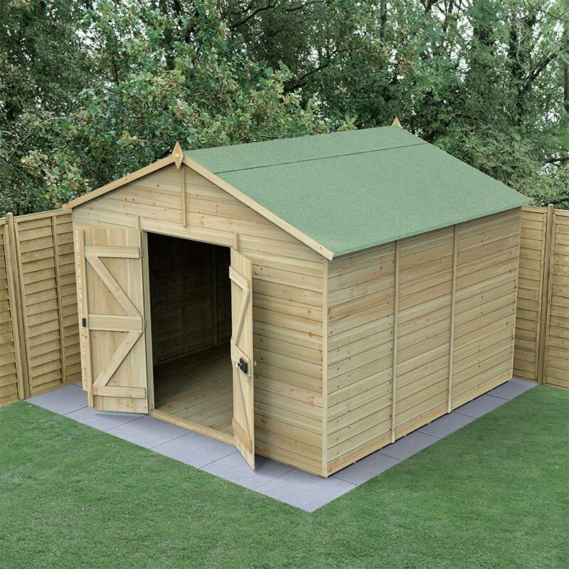 10' x 10' Forest Timberdale 25yr Guarantee Tongue & Groove Pressure Treated Windowless Double Door Apex Shed (3.21m x 3.05m) - Image 1
