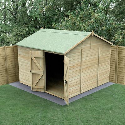 10' x 10' Forest Timberdale 25yr Guarantee Tongue & Groove Pressure Treated Windowless Double Door Reverse Apex Shed (3.21m x 3.05m)