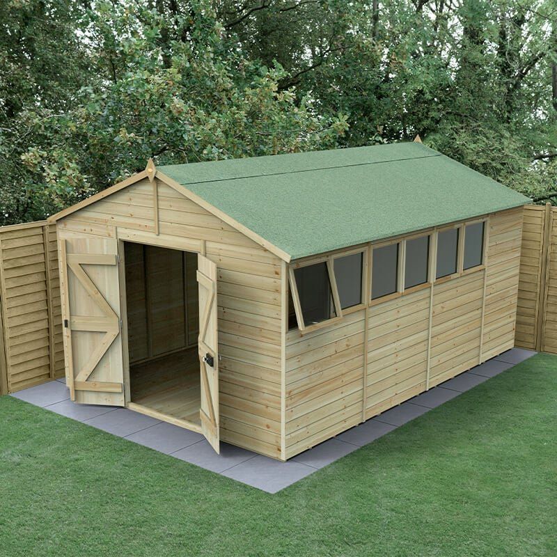 15' x 10' Forest Timberdale 25yr Guarantee Tongue & Groove Pressure Treated Double Door Apex Shed (4.53m x 3.21m) - Image 1