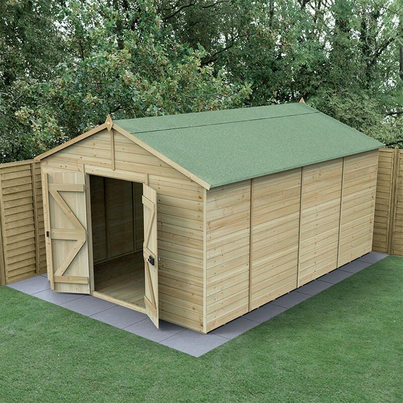 15' x 10' Forest Timberdale 25yr Guarantee Tongue & Groove Pressure Treated Windowless Double Door Apex Shed (4.53m x 3.21m) - Image 1