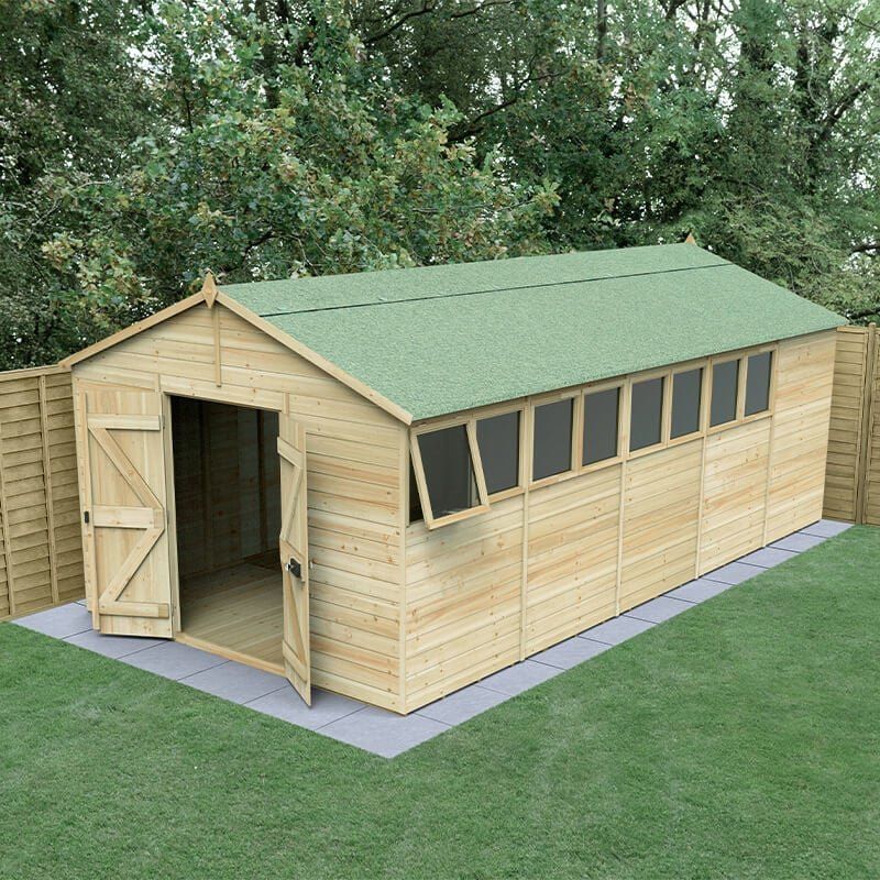 20' x 10' Forest Timberdale 25yr Guarantee Tongue & Groove Pressure Treated Double Door Apex Shed (3.21m x 6.00m) - Image 1