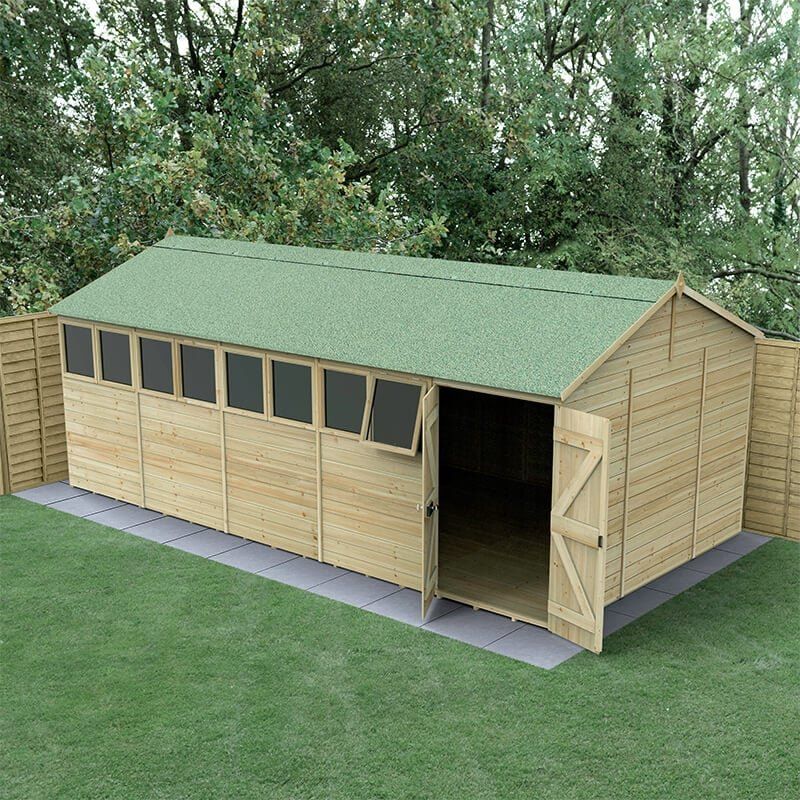 20' x 10' Forest Timberdale 25yr Guarantee Tongue & Groove Pressure Treated Double Door Reverse Apex Shed (6.00m x 3.21m) - Image 1
