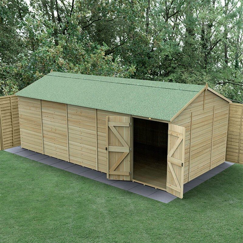 20' x 10' Forest Timberdale 25yr Guarantee Tongue & Groove Pressure Treated Windowless Double Door Reverse Apex Shed (6.00m x 3.21m) - Image 1
