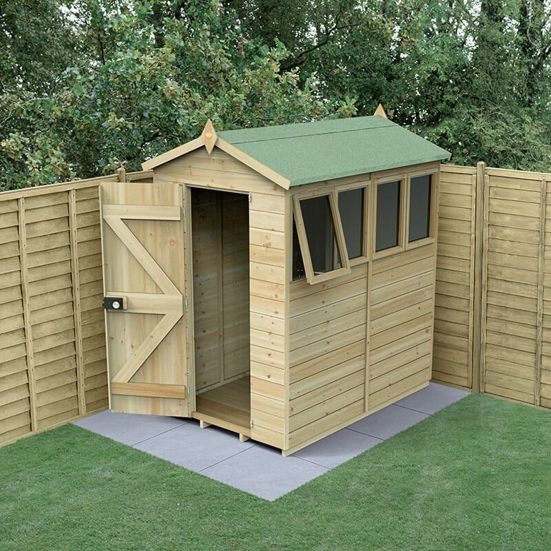 6' x 4' Forest Timberdale 25yr Guarantee Tongue & Groove Pressure Treated Apex Shed - 4 Windows (1.93m x 1.37m) - Image 1