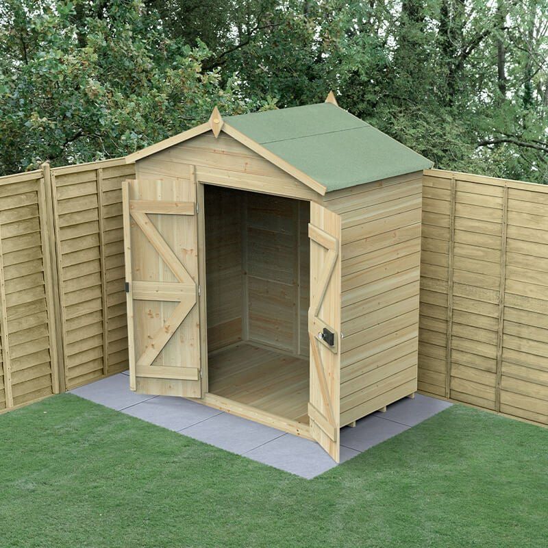 6' x 4' Forest Timberdale 25yr Guarantee Tongue & Groove Pressure Treated Windowless Double Door Apex Shed (2.03m x 1.28m) - Image 1