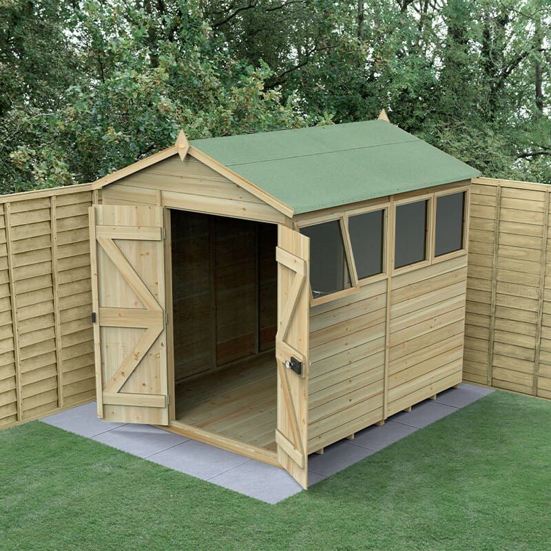 8' x 6' Forest Timberdale 25yr Guarantee Tongue & Groove Pressure Treated Double Door Apex Shed - 4 Windows (2.46m x 2.03m) - Image 1