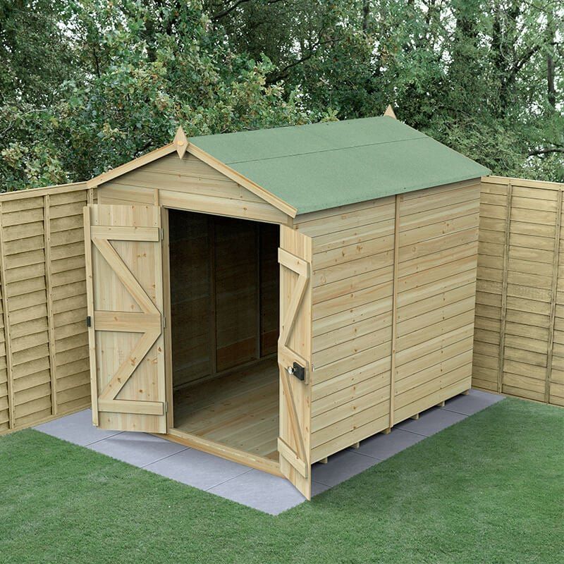 8' x 6' Forest Timberdale 25yr Guarantee Tongue & Groove Pressure Treated Windowless Double Door Apex Shed (2.46m x 2.03m) - Image 1