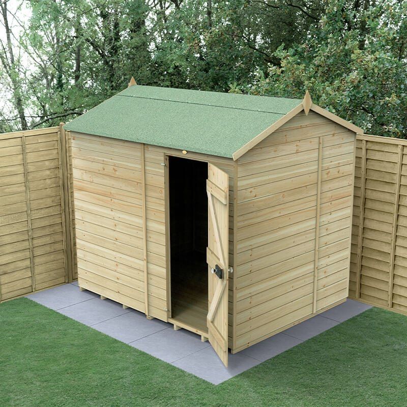 8' x 6' Forest Timberdale 25yr Guarantee Tongue & Groove Pressure Treated Windowless Reverse Apex Shed (2.46m x 2.03m) - Image 1