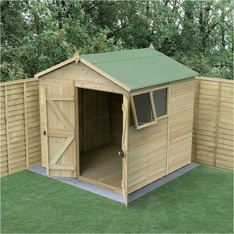 7' x 7' Forest Timberdale 25yr Guarantee Tongue & Groove Pressure Treated Double Door Apex Shed (2.33m x 2.17m) - Image 1