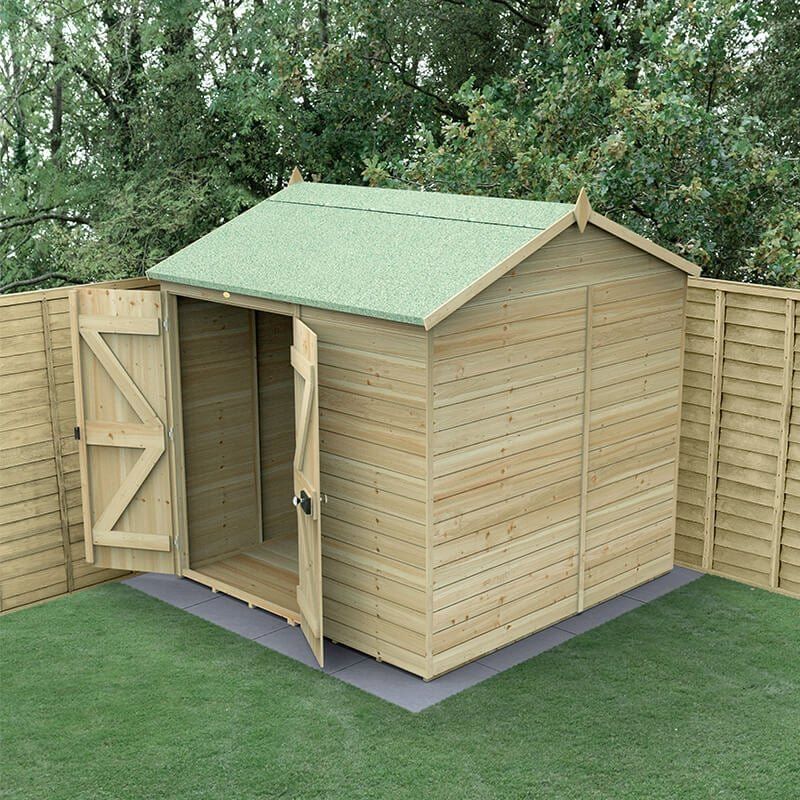 7' x 7' Forest Timberdale 25yr Guarantee Tongue & Groove Pressure Treated Windowless Double Door Reverse Apex Shed (2.17m x 2.33m) - Image 1