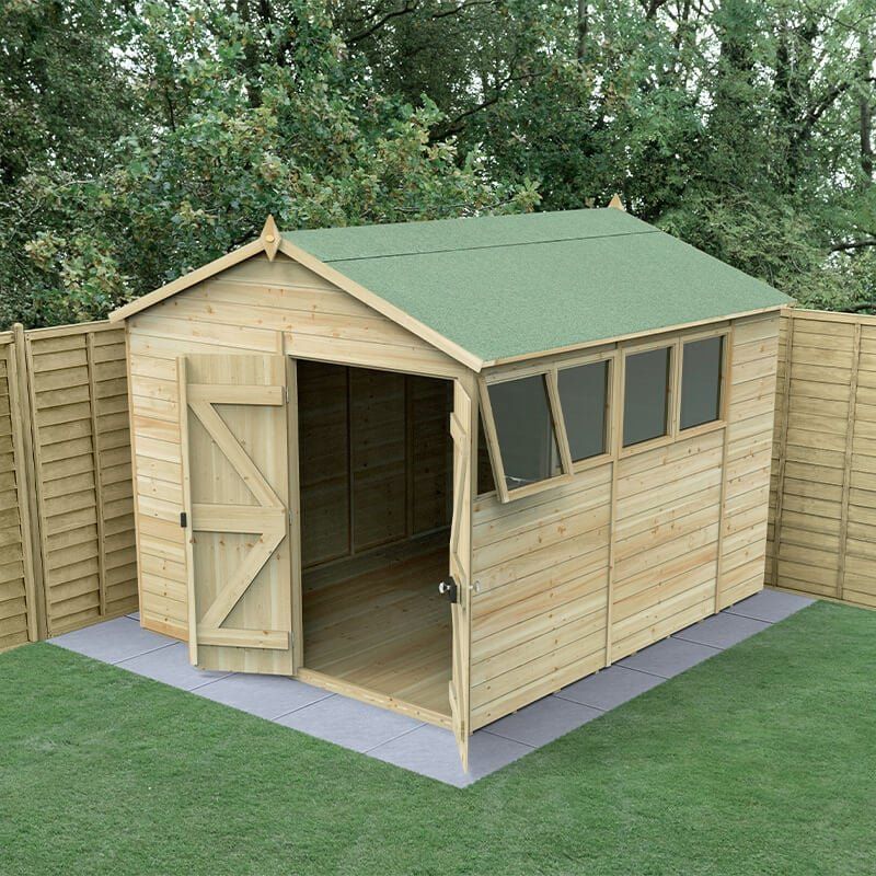 10' x 8' Forest Timberdale 25yr Guarantee Tongue & Groove Pressure Treated Double Door Apex Shed (3.05m x 2.61m) - Image 1