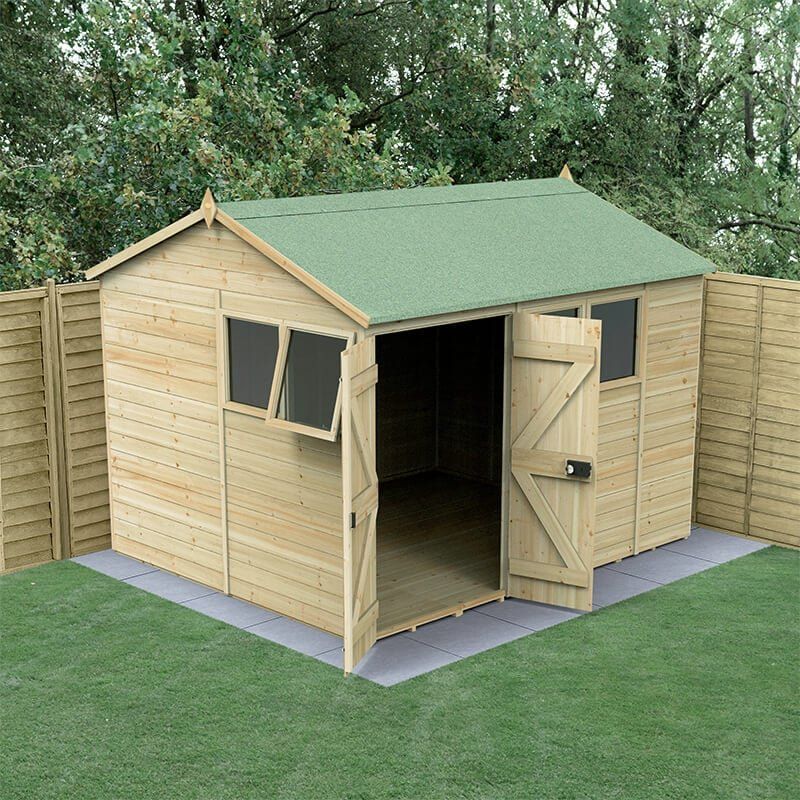 10' x 8' Forest Timberdale 25yr Guarantee Tongue & Groove Pressure Treated Double Door Reverse Apex Shed (3.05m x 2.61m) - Image 1