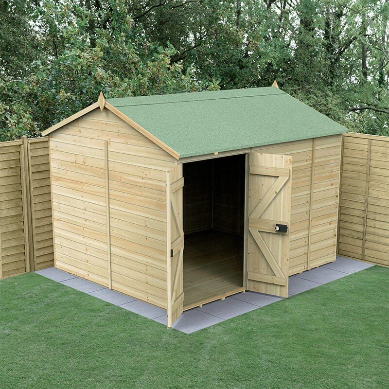 10' x 8' Forest Timberdale 25yr Guarantee Tongue & Groove Pressure Treated Windowless Double Door Reverse Apex Shed (3.05m x 2.61m) - Image 1