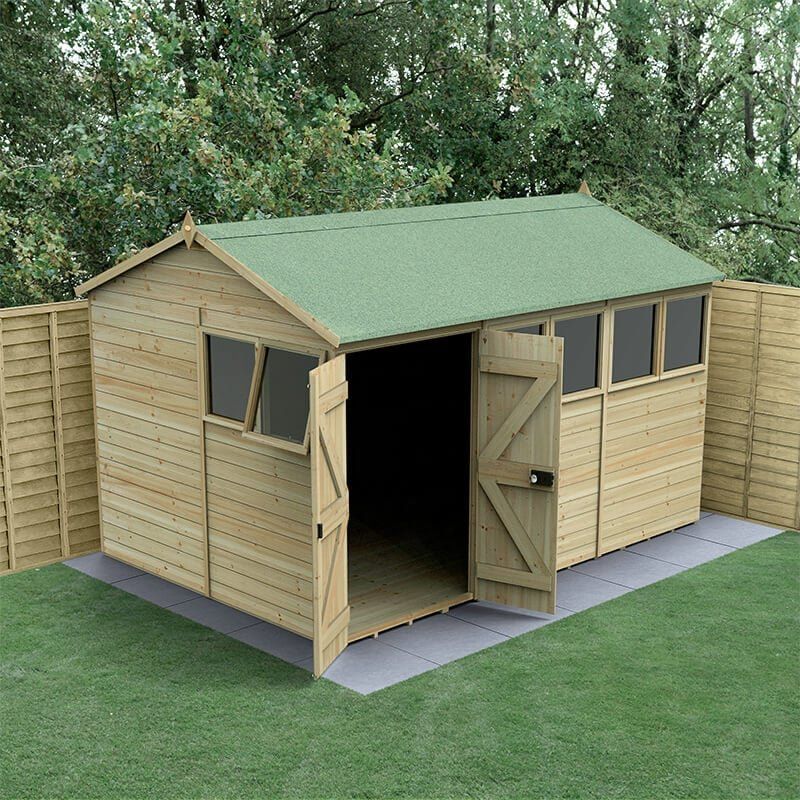 12' x 8' Forest Timberdale 25yr Guarantee Tongue & Groove Pressure Treated Double Door Reverse Apex Shed (3.64m x 2.61m) - Image 1