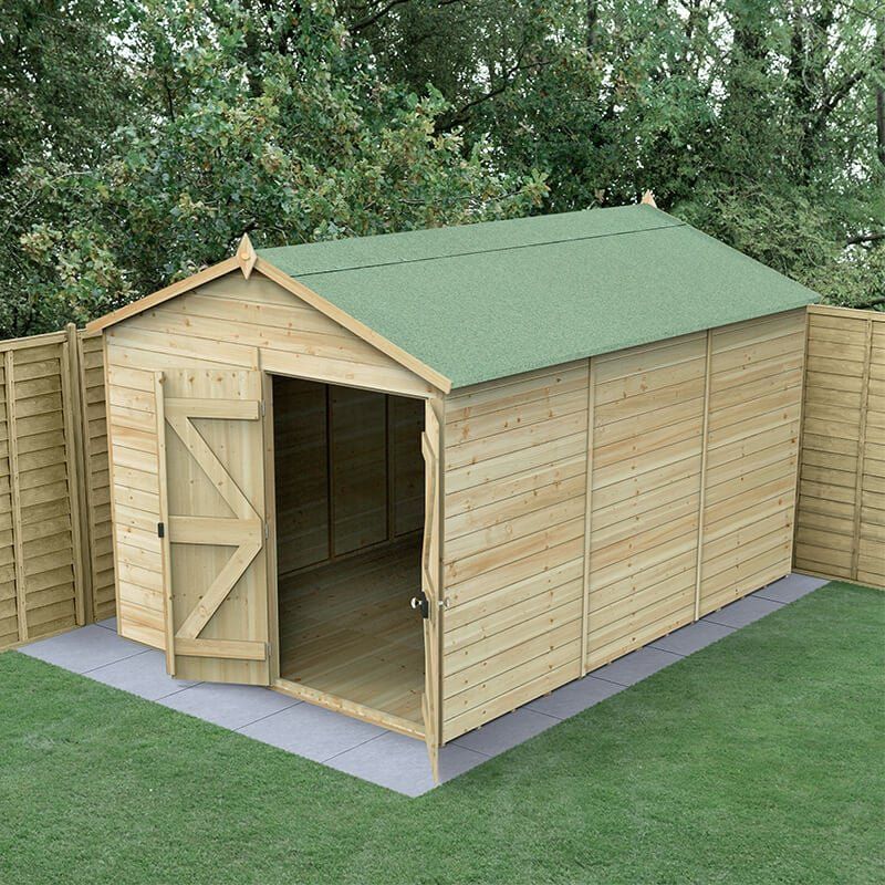 12' x 8' Forest Timberdale 25yr Guarantee Tongue & Groove Pressure Treated Windowless Double Door Apex Shed (3.64m x 2.61m) - Image 1