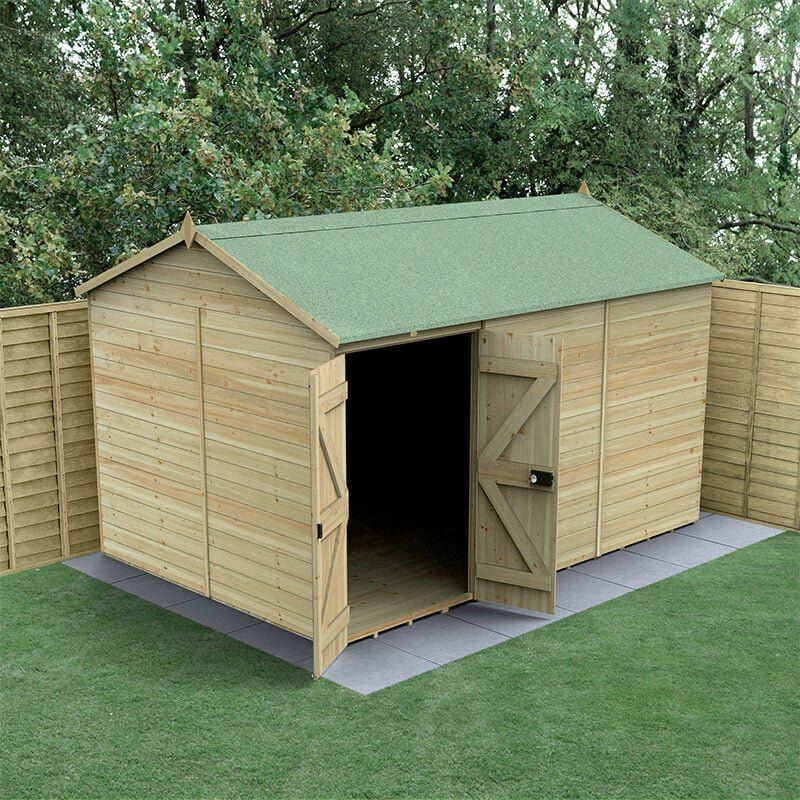 12' x 8' Forest Timberdale 25yr Guarantee Tongue & Groove Pressure Treated Windowless Double Door Reverse Apex Shed (3.64m x 2.61m) - Image 1