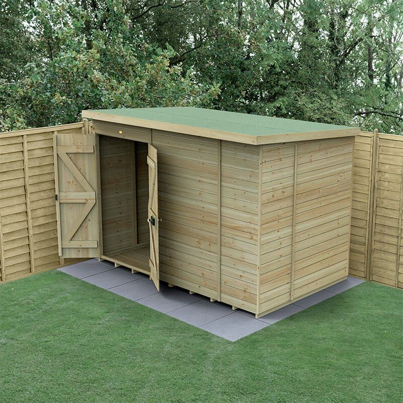 10' x 6' Forest Timberdale 25yr Guarantee Tongue & Groove Pressure Treated Windowless Double Door Pent Shed (3.07m x 2.02m) - Image 1