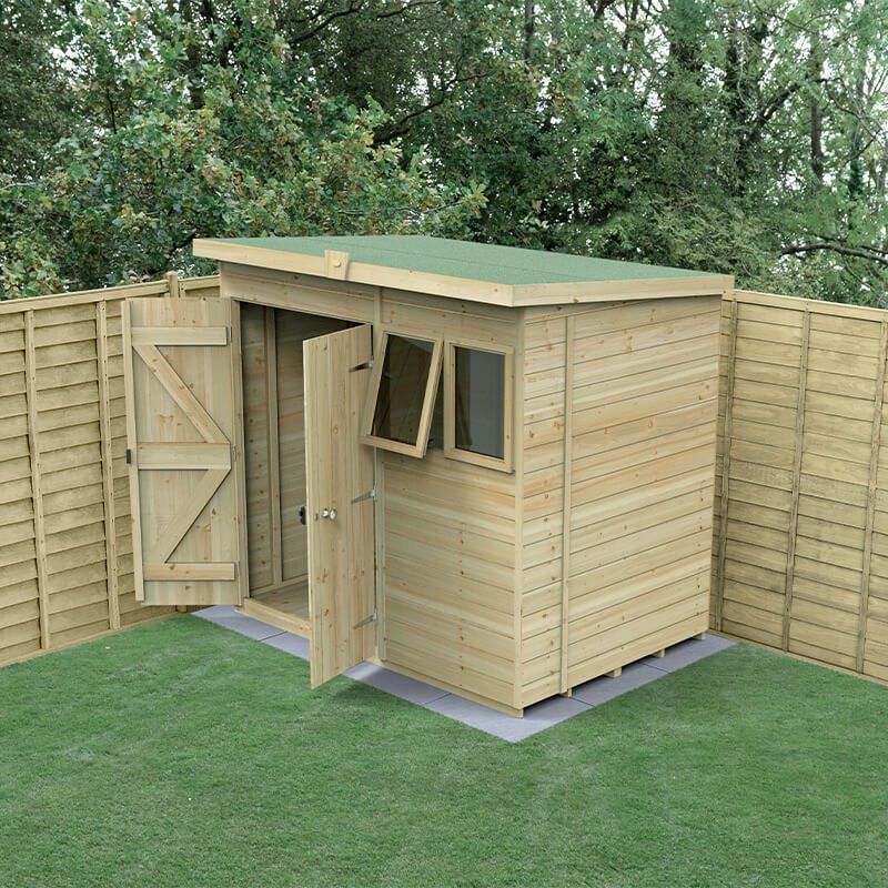 7' x 5' Forest Timberdale 25yr Guarantee Tongue & Groove Pressure Treated Double Door Pent Shed (2.24m x 1.67m) - Image 1