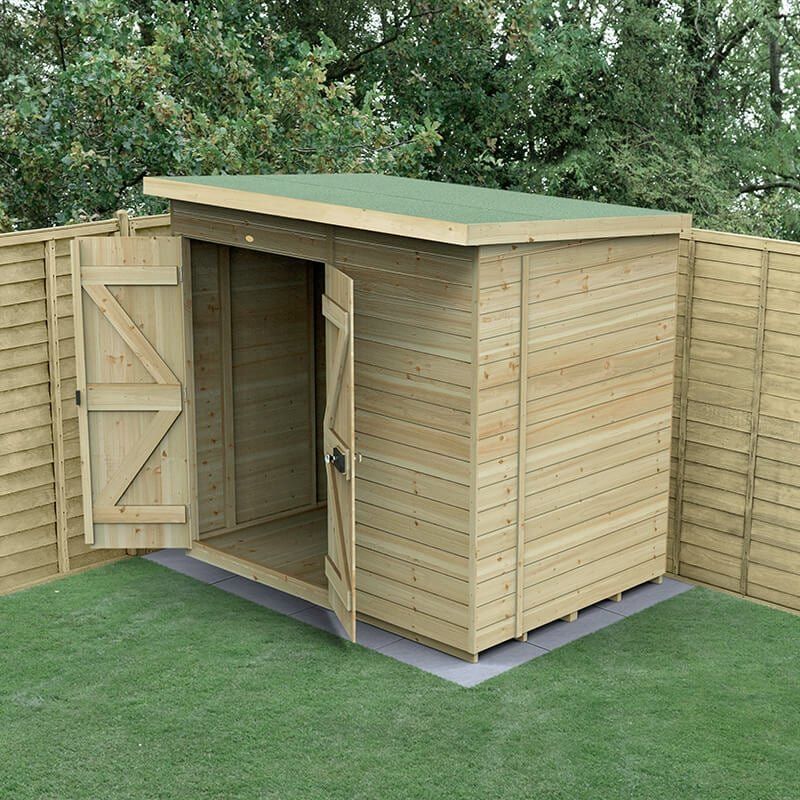 7' x 5' Forest Timberdale 25yr Guarantee Tongue & Groove Pressure Treated Windowless Double Door Pent Shed (2.24m x 1.67m) - Image 1